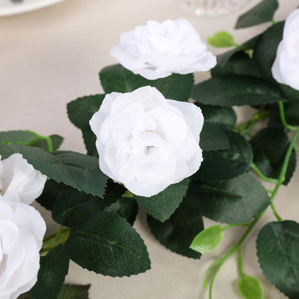 AliKopy 6ft 20 White Silk Rose Flower Garland - Elegant Hanging Vine