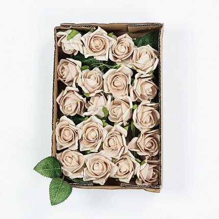 AliKopy 24 Champagne Foam Roses - Realistic, Durable with Stem & Leave