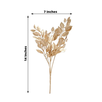 AliKopy 4-Pack Metallic Gold Artificial Ruscus Leaves - 14" Flexible F