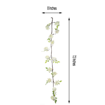 AliKopy 6ft Cream Artificial Silk Peony Garland - Faux Vine, Durable &