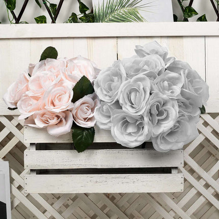 AliKopy 12" Silver Velvet-Like Fabric Rose Bouquet - Realistic & Durab