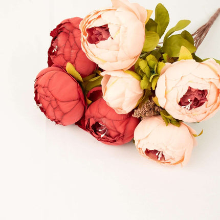 AliKopy 2 Pack 19" Burgundy Dusty Rose Faux Silk Peony Bouquets