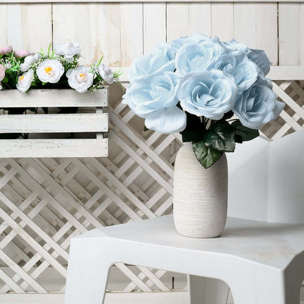 AliKopy 12" Ice Blue Velvet-Like Artificial Rose Bouquet, Realistic Lo