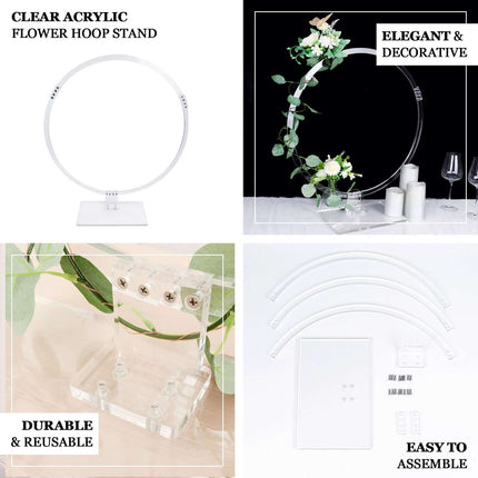 AliKopy 26" Clear Acrylic Wedding Arch Hoop Stand - Tabletop Centerpie