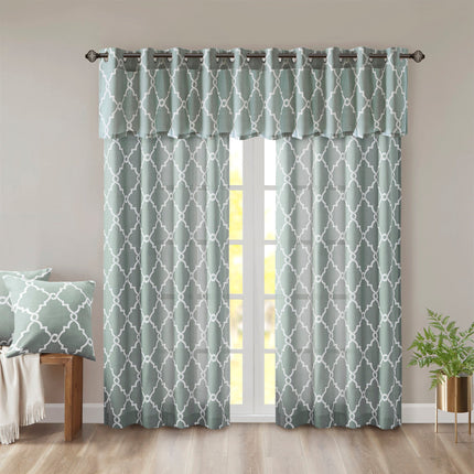Room & Decor Fretwork Print Grommet Top Valance, Seafoam White, 50x18