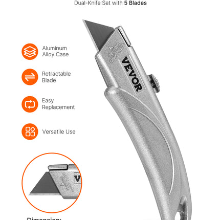 VEVOR Retractable Utility Knife - SK5 Sharp Blades, Quick Change Desig