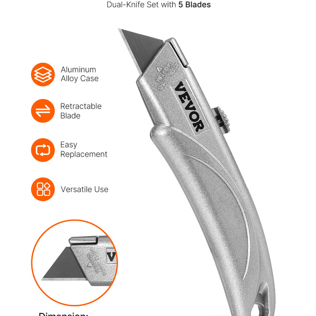 VEVOR Retractable Utility Knife - SK5 Sharp Blades, Quick Change Desig