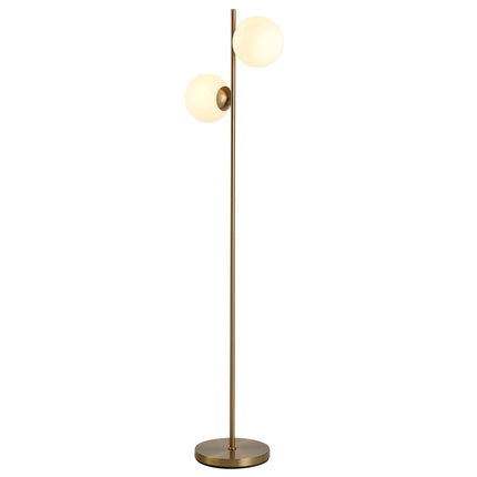 Homcom Modern Floor Lamp with 2 Glass Shades, White Gold Metal Design