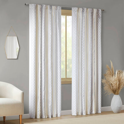 Room & Decor 2Pk Tufted Stripe Curtain Panels, 50x95", White Taupe