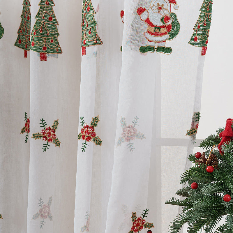 Peekaboo Studio Christmas Curtain with Tree Embroidery, Festive Design