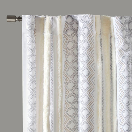 Room & Decor 2Pk Tufted Stripe Curtain Panels, 50x95", White Taupe