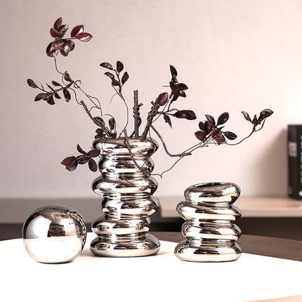 Silver Plated Irregular Ceramic Vase With Plain Pattern