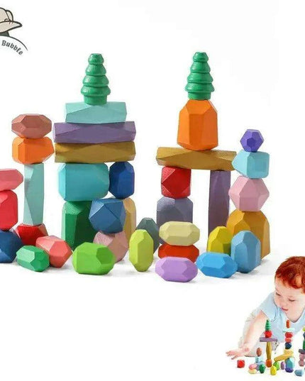 Colorful Wooden Building Blocks Kit for Creative Learning and Logical Development
