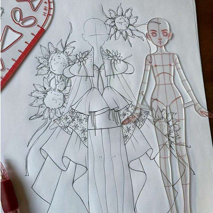 Clear Fashion Illustration Ruler Set with Dress Form Templates for Student Design and BJD Doll Outfit Sketching