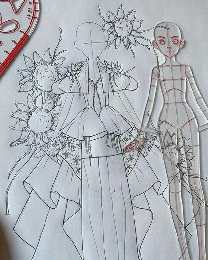 Clear Fashion Illustration Ruler Set with Dress Form Templates for Student Design and BJD Doll Outfit Sketching