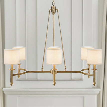 Room & Decor 6-Light Antique Gold Chandelier with Fabric Drum Shades