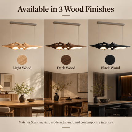 Solid Wood LED Pendant Light – Modern Long Chandelier for Dining Table, Kitchen Island & Bar