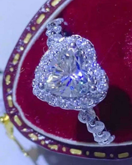 Heart's Desire: Platinum-Plated Moissanite Elegance Ring with Sparkling Zircon Accents