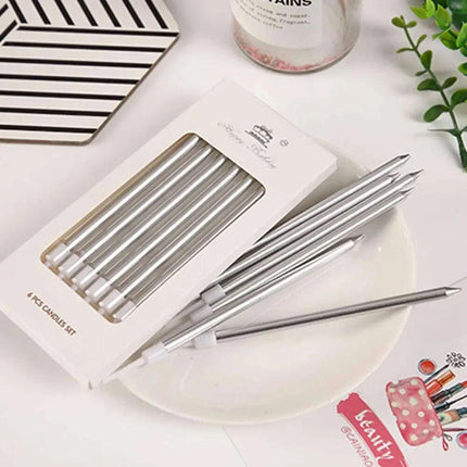 Metallic Birthday Candle Set - 6pcs Chrome Gold & Silver Cake Decorations for Weddings and Baby Showers