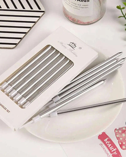 Metallic Birthday Candle Set - 6pcs Chrome Gold & Silver Cake Decorations for Weddings and Baby Showers
