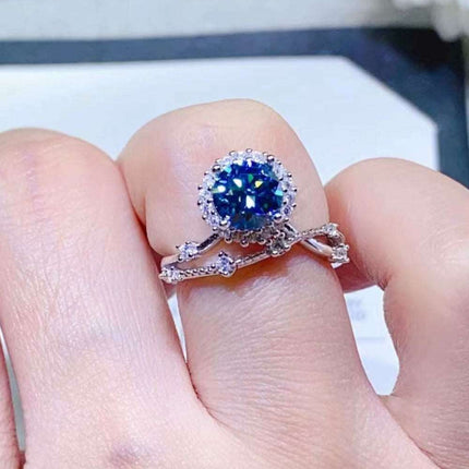 Elegant 1 Carat Lab Grown Moissanite & Zircon Silver Ring - A Luxurious Statement Piece