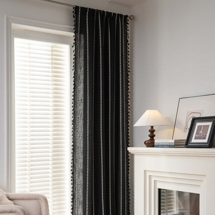 Peekaboo Studio Black and White Jacquard Curtain Rod Set, Pocket Style