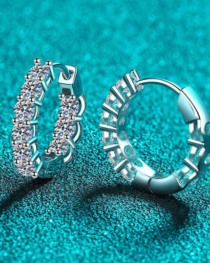 Elegant Moissanite-Studded Sterling Silver Hoop Earrings