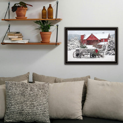 Lori Deiter Tree Farm Wagon Black Framed Wall Art - Rustic Home Decor