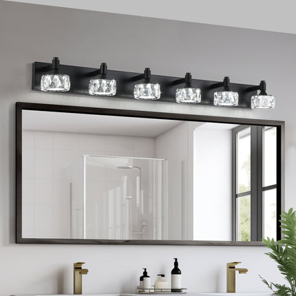 Room & Decor Modern 6-Light Matte Black LED Vanity Light with Crystal
