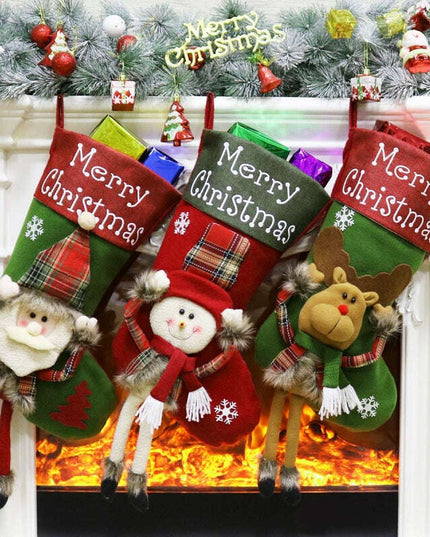 2024 New Year Xmas Big Stockings Set Decorations Christmas 3D Plush Big Sock Christmas Tree Pendant Decorating Supplies