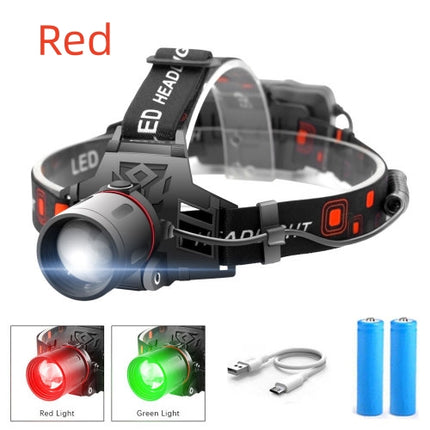 T6 XML LED Headlamp Zoomable 800lm Rechargeable Red Green White