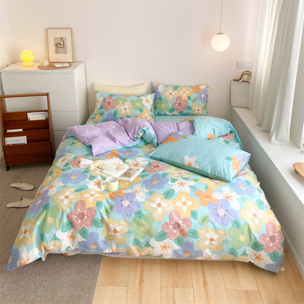 Peekaboo Studio Four-Piece Cotton Bed Sheet Set with Quilt Cover, Soft