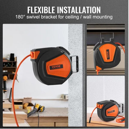 VEVOR Retractable Air Hose Reel with Auto Rewind and Wall Mounting Bra