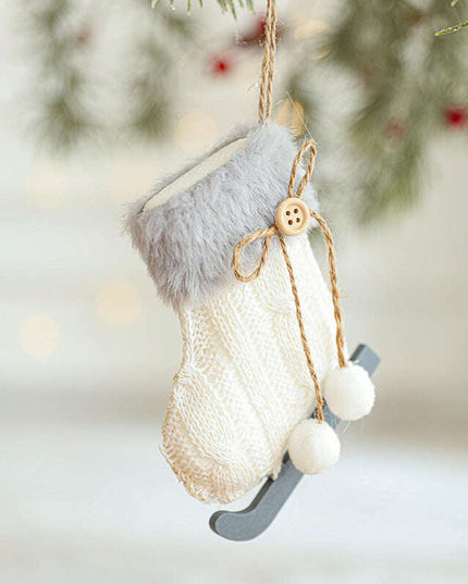 White Plush Fabric Pendant Gloves Sled Creative Christmas Tree Ornaments