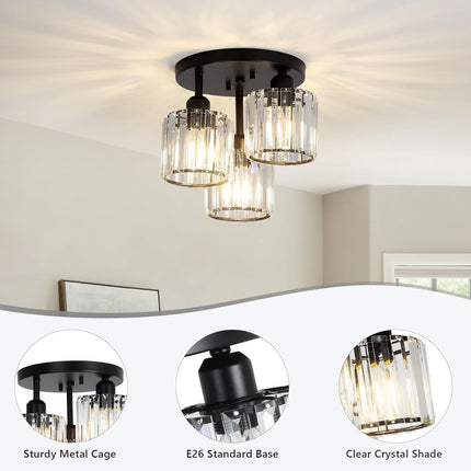 Room & Decor Black Crystal Semi Flush Mount Ceiling Light, 3 Lights