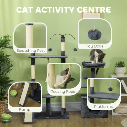 Peekaboo Studio 53" Cat Tree with Scratching Posts & Toy Balls - Dark