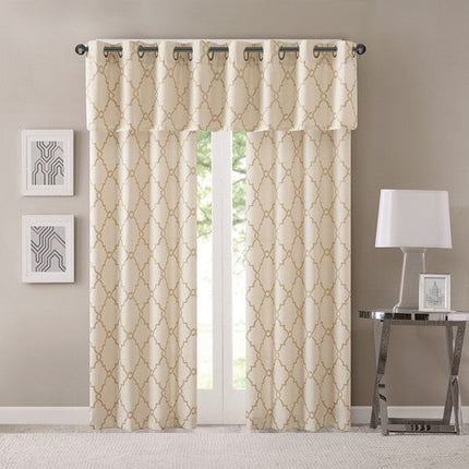 Room & Decor Fretwork Print Grommet Top Valance, Beige Gold, 50x18
