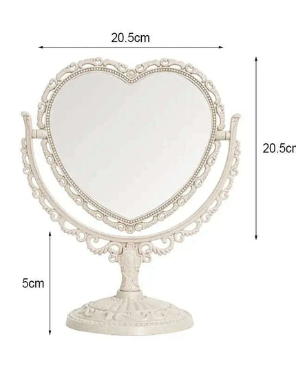 Vintage Nordic Heart-Shaped Acrylic Double-Sided Rotatable Makeup Mirror