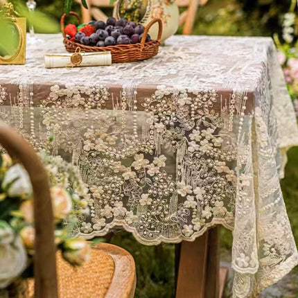 Peekaboo Studio Lace Organza Tablecloth with High-Grade Embroidery