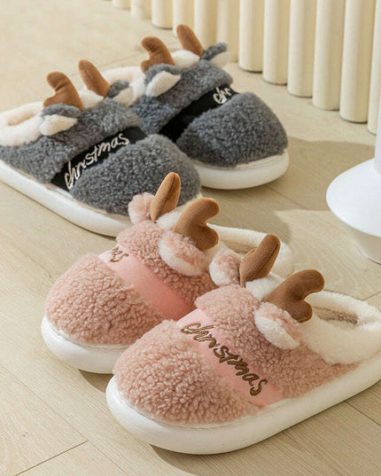 Cozy Elk Design Christmas Slip-On Slippers for Winter Home Comfort