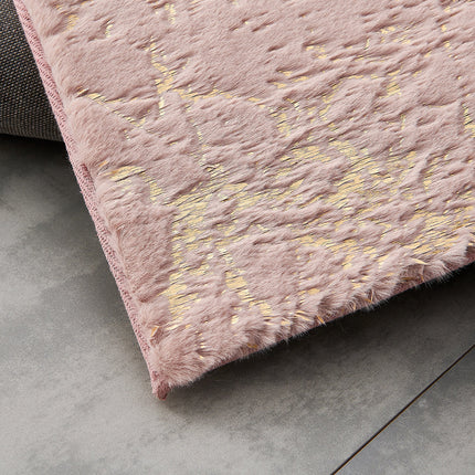 Room & Decor Luxury Machine Washable Dust Pink Faux Fur Area Rug