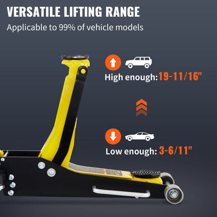 VEVOR 3 Ton Low Profile Racing Floor Jack with Dual Pump Lift System