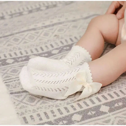 Adorable Cotton Baby Girl Socks with Stylish Bows - Breathable Short Socks
