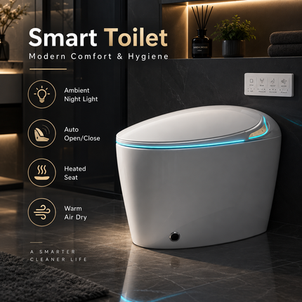 Smart Toilet with Built-In Bidet & Foot Sensor – Intelligent One-Piece, Auto Open/Close Lid