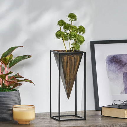 Room & Decor Antique Brass & Black Iron Decorative Vase - Elegant Desi