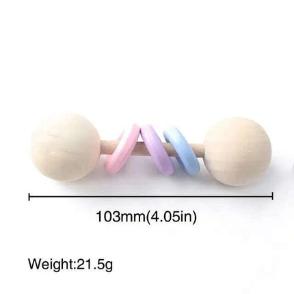 Natural Beech Wood Baby Rattle and Hand Bells - Montessori Educational Toys for Newborns