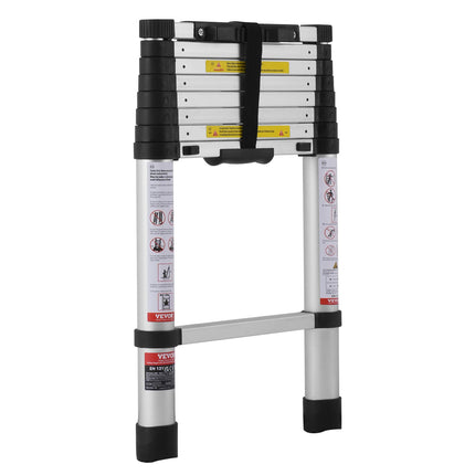 VEVOR 8.5FT Telescoping Ladder - One-Button Retraction, 375LBS Capacit