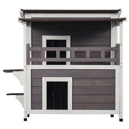Peekaboo Studio VEVOR 2-Story Wooden Cat House with Balcony & Roof