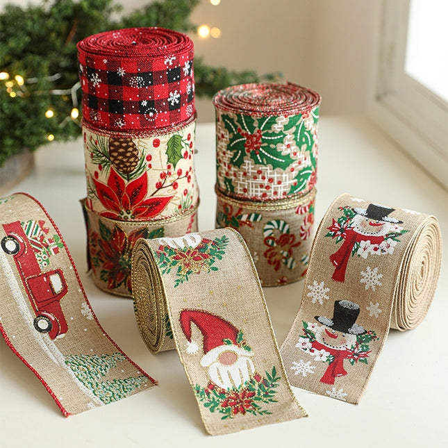 Peekaboo Studio Linen Christmas Ribbon - Rattan Garland, Festive Decor