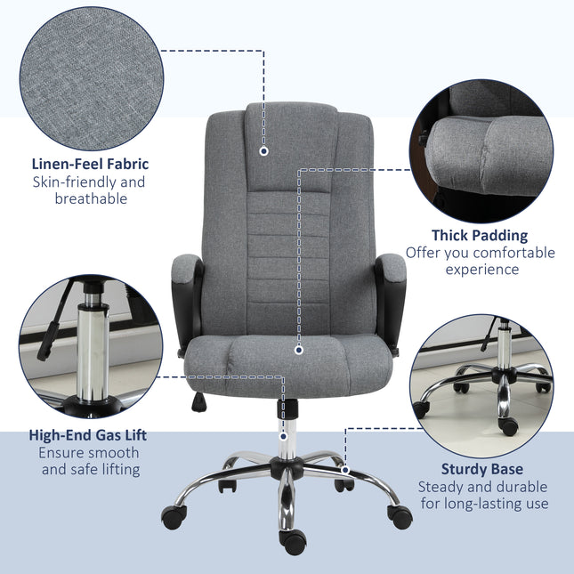 Peekaboo Studio Vinsetto Dark Grey Linen-Look Swivel Office Chair, Erg